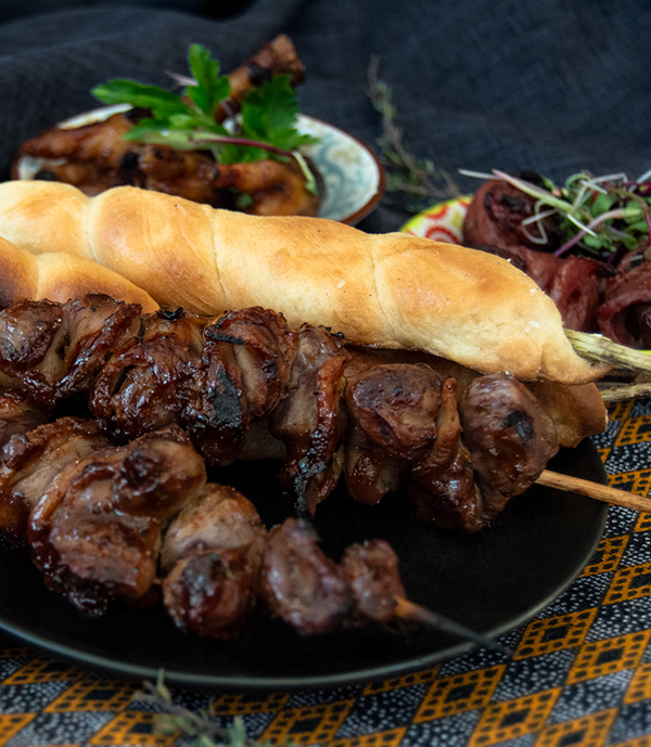 Chicken Giblet Kebabs With Veggie Parcels