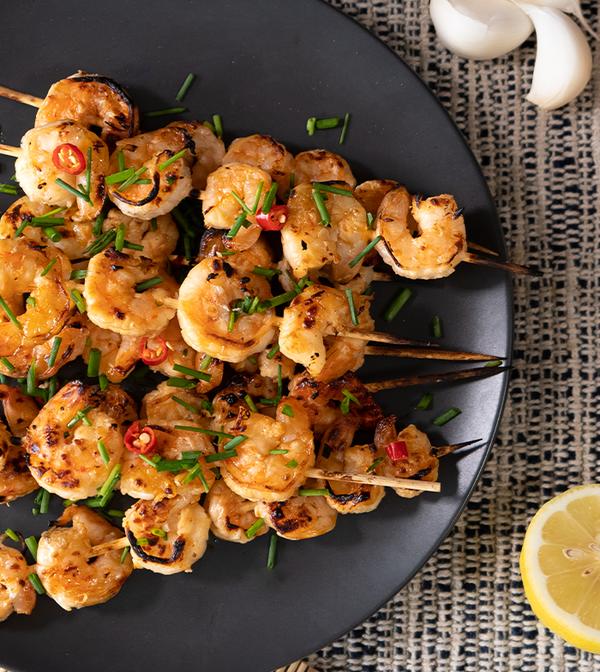 Chilli and garlic prawn skewers
